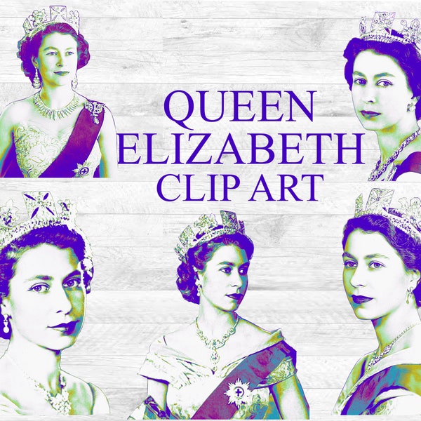 Queen Elizabeth POP Art illustrations clip art | Four colors | digital clip art | 300dpi .png files