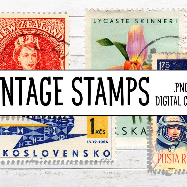 40 Vintage Stamps | digital clip art | 40 .png files | Collage clip art