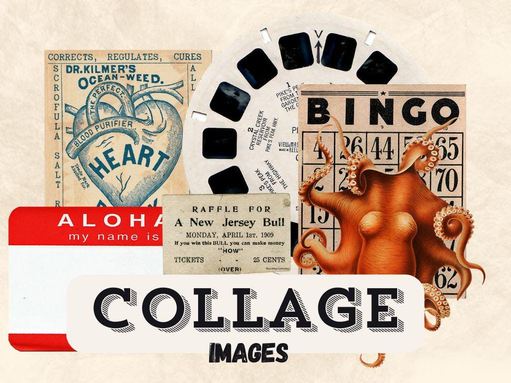 Immagini di collage digitali / 40 immagini .png vintage stravaganti per collage digitali / Immagini di diario spazzatura