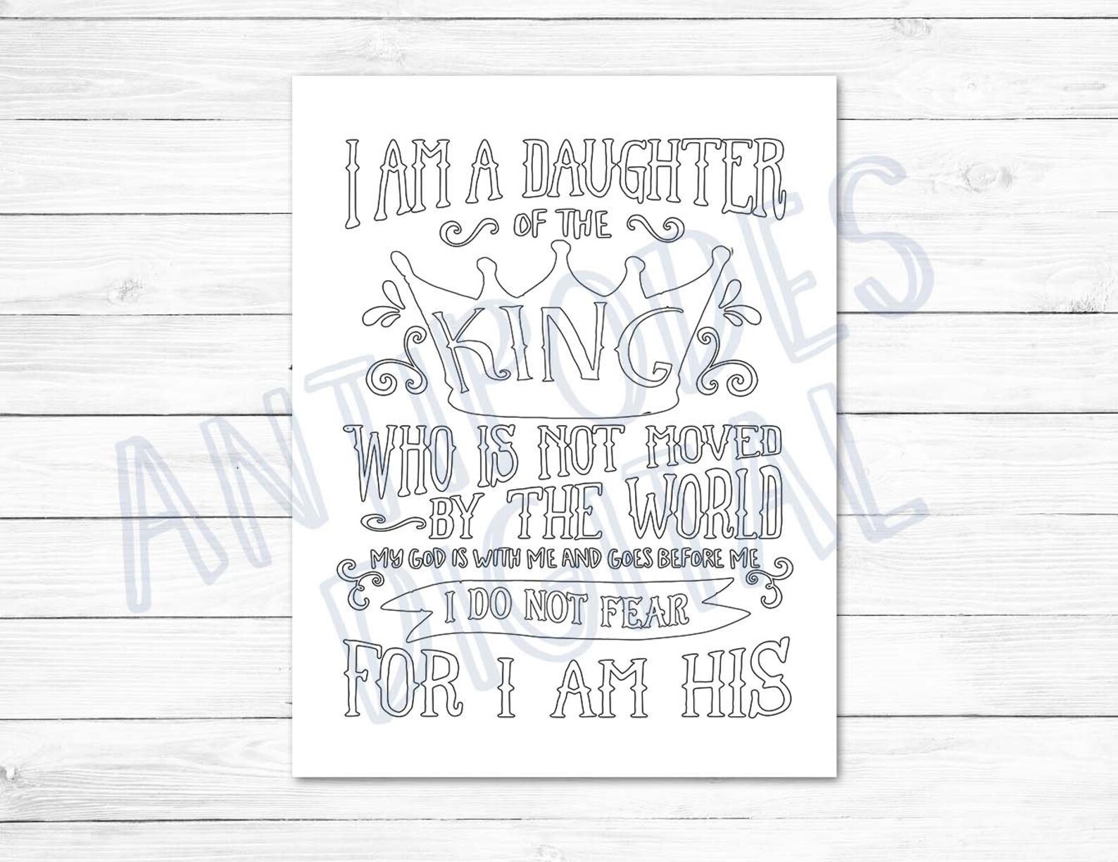 Daughter of the King Coloring Page 8.5x11 Inches - Etsy