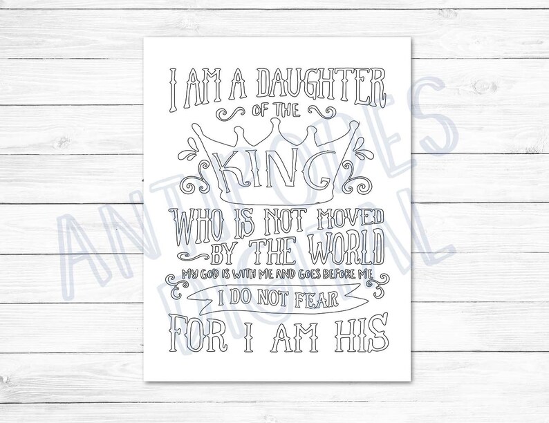 Daughter of the King Coloring Page 8.5x11 Inches - Etsy