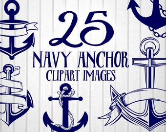 Anchor clip art |  Navy blue | Instant download clip art | 25 PNG files