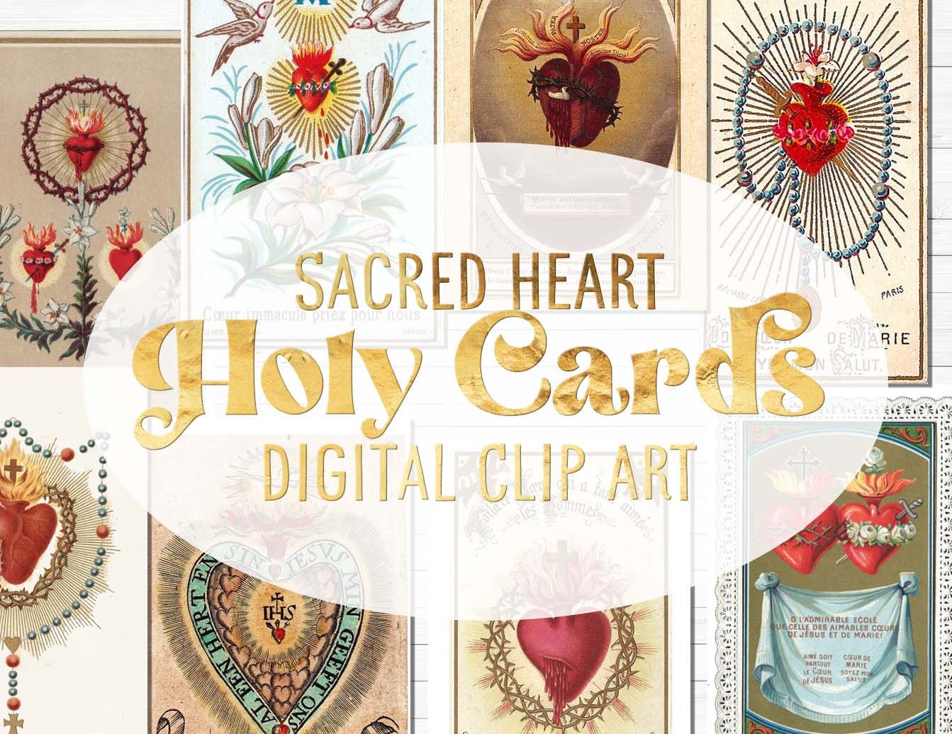 Vintage Sacred Heart Holy Cards: Antique Religious Clip Art (Digital Download)