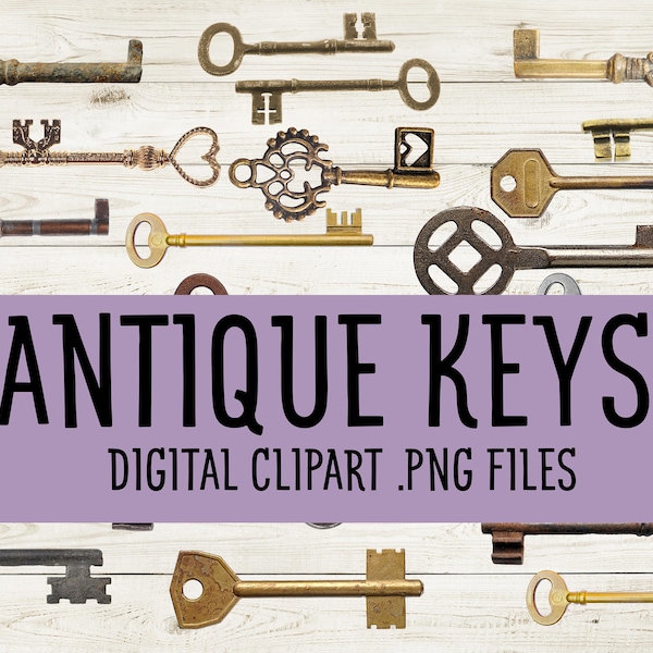 Vintage keys | digital clip art | 13 .png files