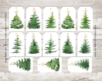Watercolor holiday tags | Christmas tree Printable GIFT TAGS | diy holiday art