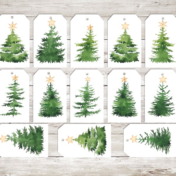 Aquarell Weihnachtsbaum Geschenkanhänger: Feiertags Kunst zum Ausdrucken (Digitaler Download)