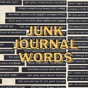 Digitale inspirerende woorden, afdrukbare junkjournaling-woorden, versieringen voor junkjournals, collage-ephemera, vintage woordencitaten,
