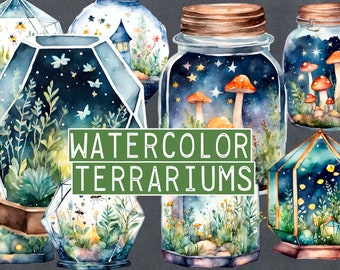 Magical gardens | Watercolor terrariums clip art | Magical terrarium .png files | Botanical clipart | Hand painted | Instant download