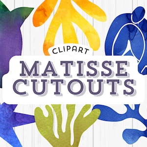 Op Matisse geïnspireerde aquarel-clipartset | 55 png-bestanden | Collage-elementen in 'The Cut Outs'-stijl | digitale clipart