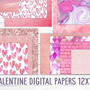Valentine 12x12 digital paper backgrounds | pink watercolor digital clip art | 300dpi .png files
