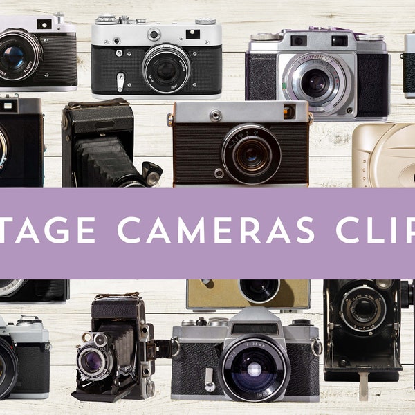 15 Vintage Film Cameras | digital clip art | around 6 inch tall .png files