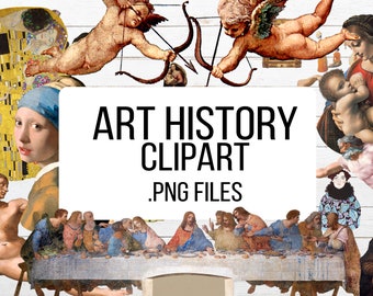 Elementi di collage di storia dell'arte / clipart digitale / 60 file .png / clipart di dipinti famosi / immagini di diari di scarto