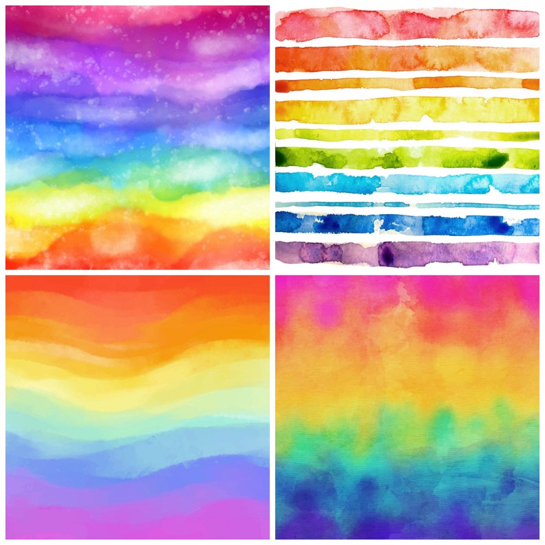 Painted rainbow backgrounds Rainbow watercolor digital images, printable digital backgrounds, rainbow clipart image 6