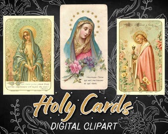 Vintage Holy Cards: Sacred Heart & Mary Images (Digital Clip Art)