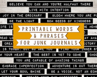 Words and phrases for Junk Journals, digital scrapbooking, collage | digital clip art | 9 .jpg sheets A4