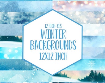 Ijzige wintersneeuwvlokachtergronden: 12 x 12 digitaal papier (digitale download)