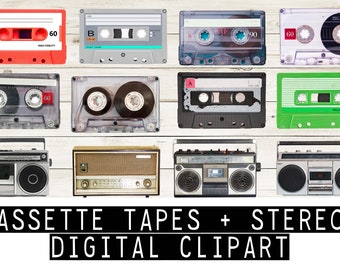 Vintage Cassette tapes | digital clip art | around 5 inch tall .png files