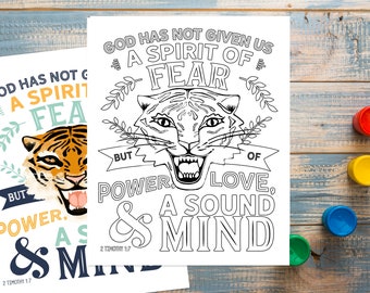 Power, Love and a Sound Mind 1 Timothy 1v7 printable coloring page 8.5x11 inches