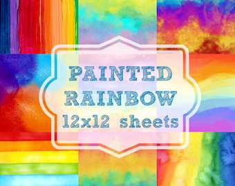 Aquarel regenboogachtergronden: 12 x 12 digitaal papier (PNG)