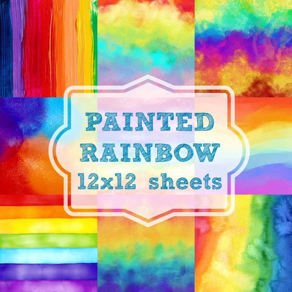 Painted rainbow backgrounds - Rainbow watercolor digital images, printable digital backgrounds, rainbow clipart