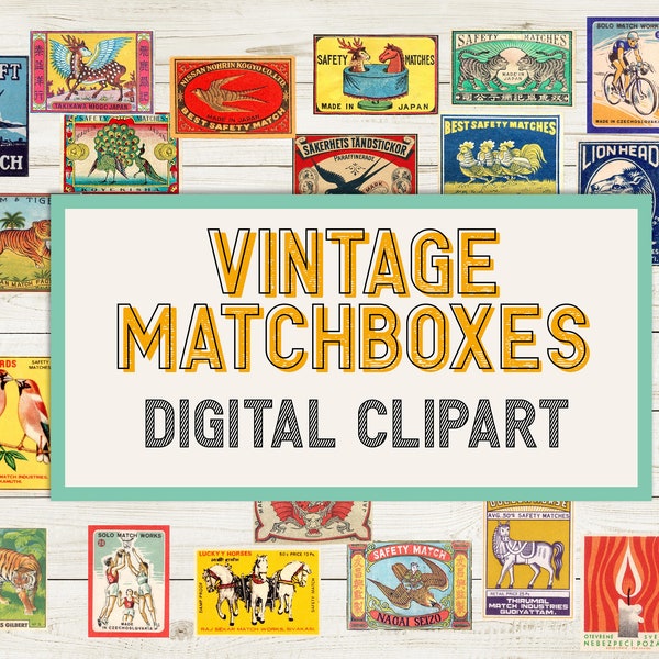 Vintage Matchbox graphics | digital clip art | 25.png files | Collage clip art