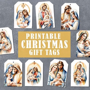 Etiquetas de Natal para imprimir. Etiquetas da Sagrada Família. Etiquetas de presépio de Natal. Folhas tamanho A4 e Carta. Etiquetas para presentes de Natal