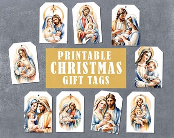 Printable Christmas tags | Holy family | Mary, Joseph and Baby Jesus | A4 and Letter Size