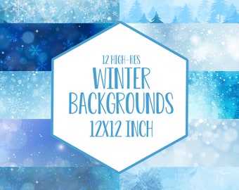 Ijzige sneeuwvlok winter achtergronden: 12 x 12 digitaal papier (digitale download)