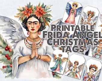 Watercolor holiday tags | Mexican Christmas Angel | Printable GIFT TAGS | diy holiday art