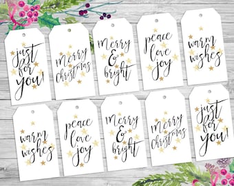 Gift tags | Printable Christmas gift tags | Gold black white | modern minimal | Scandi Christmas Xmas Holiday tags digital download