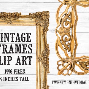 Twenty Vintage frames | digital clip art | 8 inch tall .png files