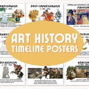 Cronología de la historia del arte UNO / Conjunto de 18 carteles imprimibles para el aula / Arte antiguo y contemporáneo