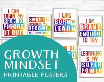 Rainbow printable Growth Mindset Classroom Posters | Encourage Perseverance and Positivity