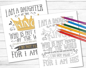Daughter of the King coloring page 8.5x11 inches