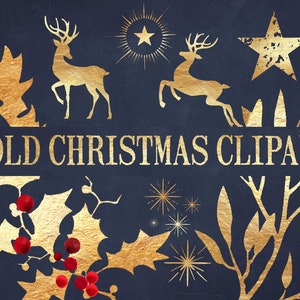 Grote bundel bladgoud kerstclip art | digitale illustraties | 300dpi .png-bestanden | transparante achtergronden