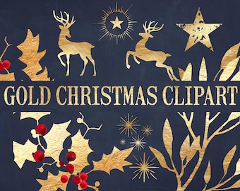 Big bundle of Gold leaf Christmas clip art | digital clip art | 300dpi .png files | transparent backgrounds