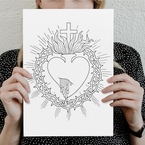 Sacred Heart Coloring Page: Catholic Art (Printable Digital Download A3/A4/16x20/8.5x11