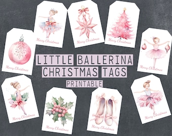 Watercolor Ballerina pink holiday tags | Christmas Ballerina Printable GIFT TAGS | diy holiday art