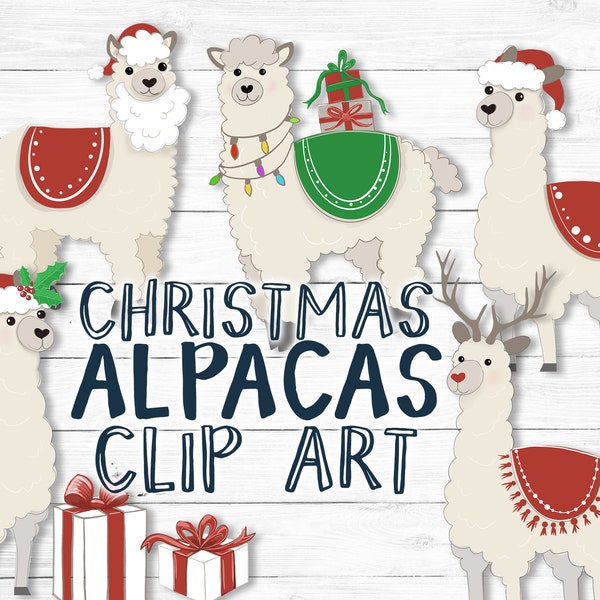 Christmas Alpaca Llama digital clip art png files cactus clip art Holiday llama clipart