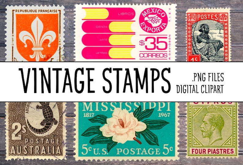 Puede incluir: Una colecci&oacute;n de sellos postales vintage con varios dise&ntilde;os, incluyendo una flor de lis, un cocodrilo, una flor de magnolia y un retrato de un hombre. Los sellos son de diferentes colores y tienen texto en varios idiomas, incluyendo "Republique Fran&ccedil;aise", "M&eacute;xico", "Postes", "Australia", "Mississippi" y "Chipre".
