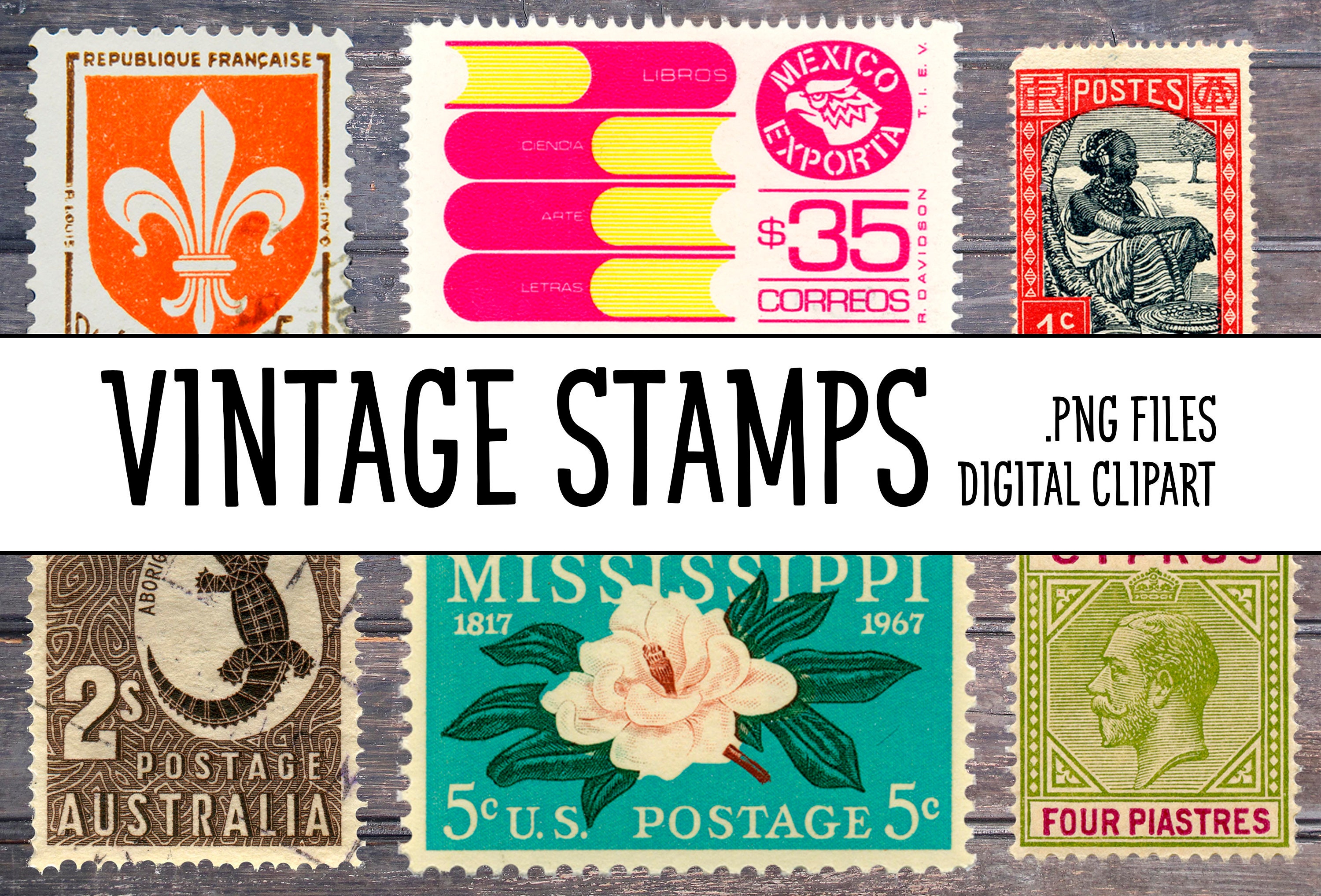 40 Vintage Postage Stamps: PNG Clipart (digital Download) - Etsy