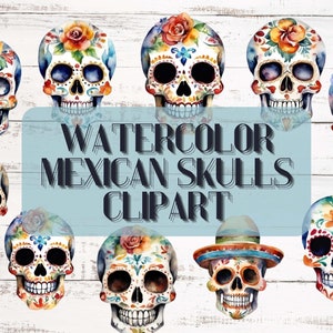 Collection numérique colorée de crânes d'aquarelle | Lot de cliparts du jour des morts | Oeuvre d'art Calavera
