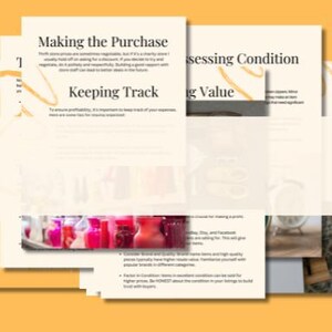 Op de afbeelding: Een gids voor het doorverkopen van items op Etsy om winst te maken. De gids bevat tips voor het beoordelen van de conditie, het bijhouden van uitgaven en het doen van de aankoop. De afbeelding toont een close-up van een verscheidenheid aan kleurrijke glazen flessen.