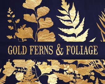 40 Gold leaf ferns and branches | digital clip art | 280dpi .png files | transparent backgrounds