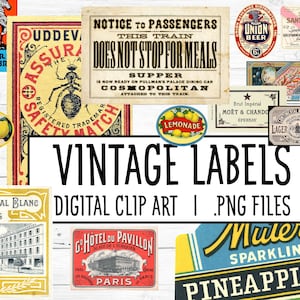 40 Vintage Etiketten und Ephemera | digitale ClipArt | 40 .png Dateien | Collage Clip Art