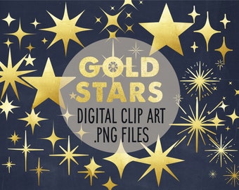 Gold stars and sparkles clipart | 30 digital clip art stars | 300dpi .png files | transparent backgrounds