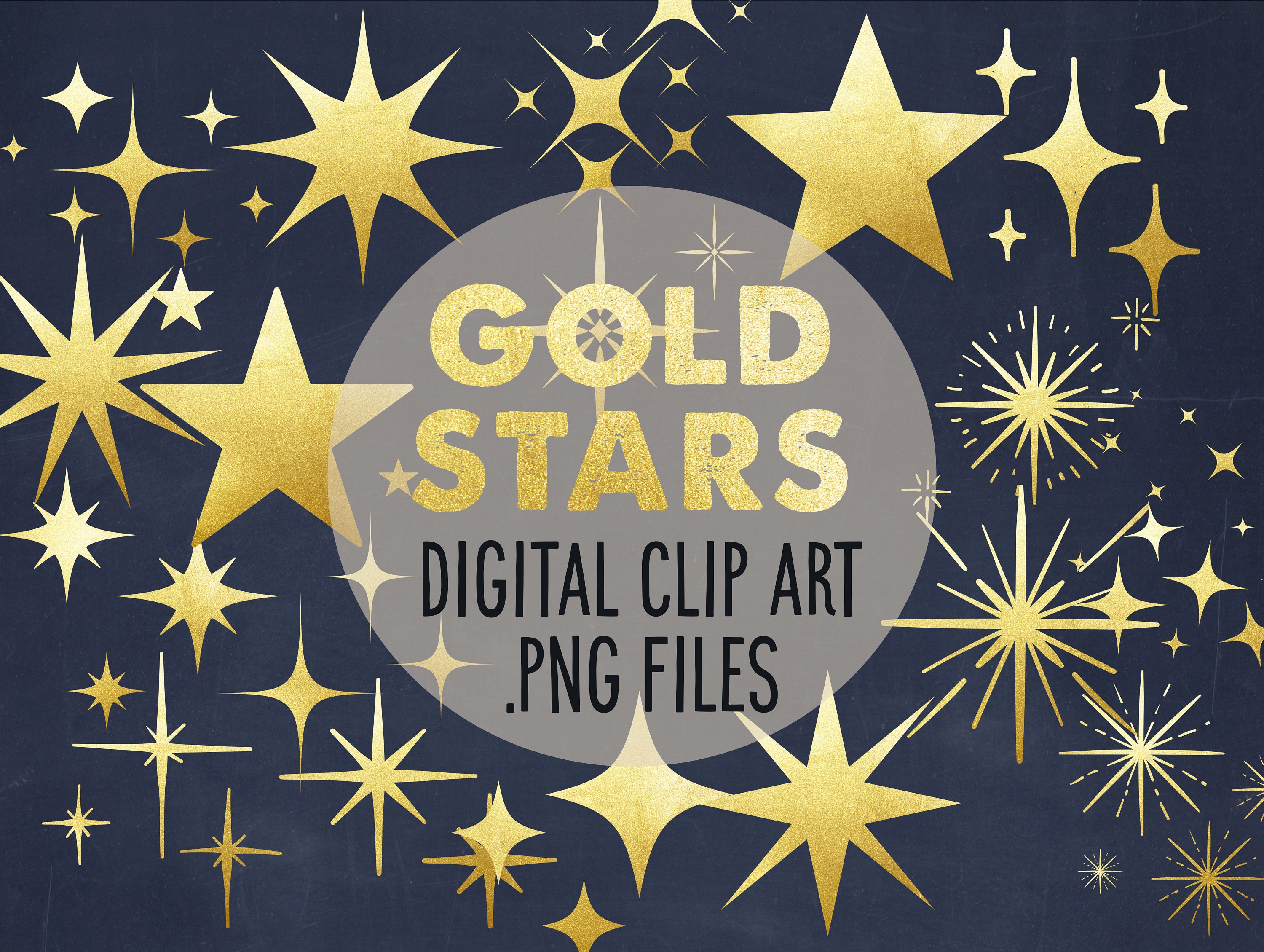Gold Stars, Gold Glitter, Star Digital, Stars Clip Art Instant Download  CA023 