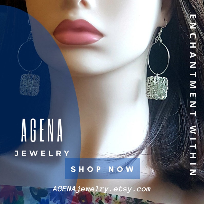100/% handmade Jewelry Chic Earrings Circle and Square Earrings Minimalist Jewelry Silver Plated Geometric Drop Earrings