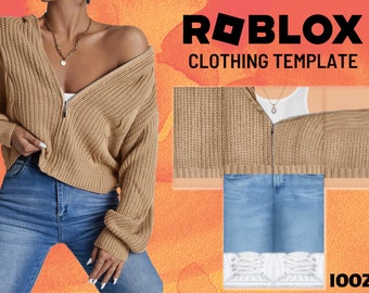 Drop Shoulder Zip-Up Cardigan - Roblox Clothing Template - Digital Download