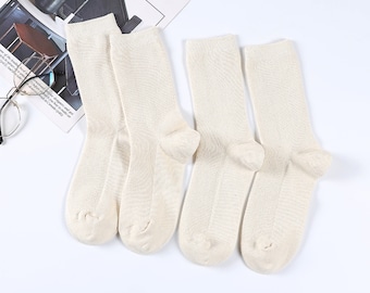 Hemp Socks, Organic Cotton Socks, Natural White, Unbleached, Undyed Four Pairs Raw Hemp Non-binding Socks, Perfect Gift